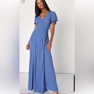 Lulu's Heart of Marigold Classic Blue Wrap Maxi Dress, Size L (285)